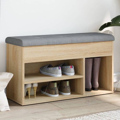 sonoma tölgy színű szerelt fa cipőtároló pad 82 x 32 x 45,5 cm