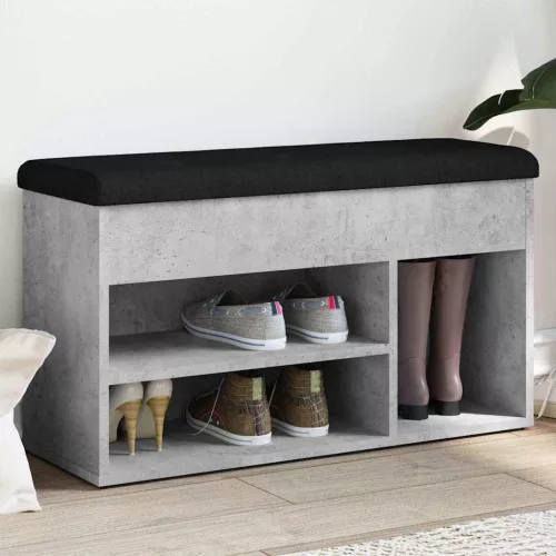 betonszürke szerelt fa cipőtároló pad 82 x 32 x 45,5 cm