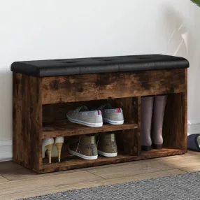  füstös tölgy színű szerelt fa cipőtároló pad 82 x 32 x 45,5 cm