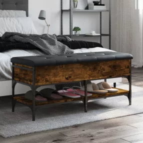   füstös tölgy színű szerelt fa cipőtároló pad 102 x 42 x 45 cm