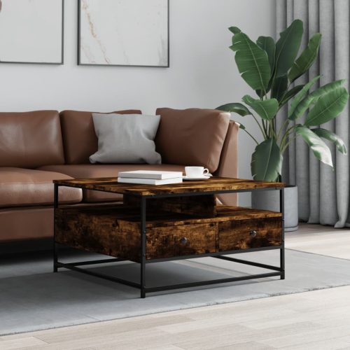 füstös tölgy színű szerelt fa dohányzóasztal 80 x 80 x 45 cm