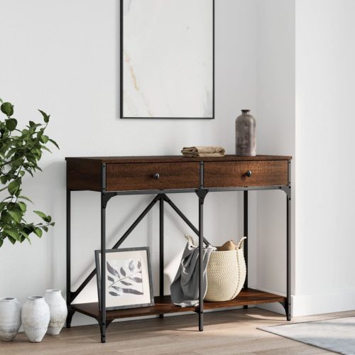 barna tölgyszínű szerelt fa tálalóasztal 100 x 39 x 78,5 cm
