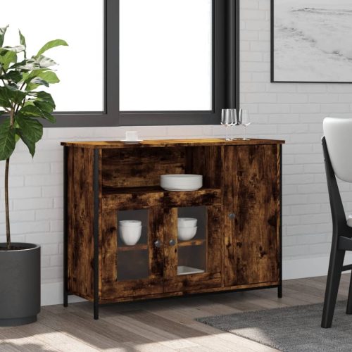 füstös tölgyszínű szerelt fa tálalószekrény 100 x 35 x 75 cm