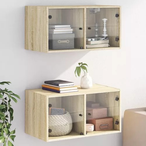 2 db sonoma tölgy színű faliszekrény üvegajtókkal 68,5x37x35 cm