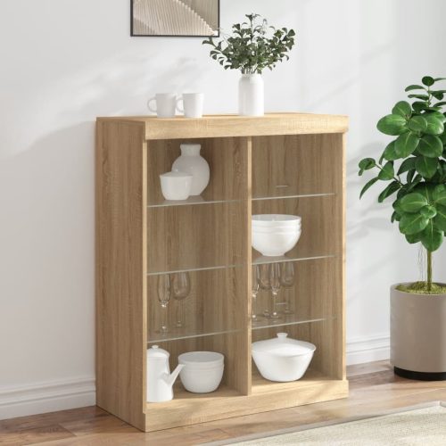 sonoma tölgy színű tálalószekrény LED-ekkel 81 x 37 x 100 cm