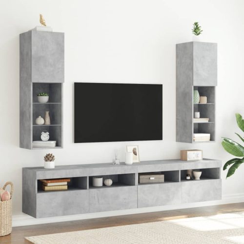 2 db betonszürke TV-szekrény LED-ekkel 30,5 x 30 x 102 cm