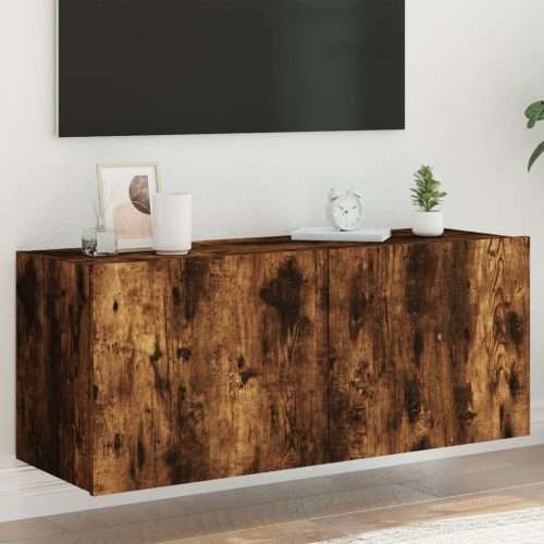 füstös tölgy színű fali TV-szekrény LED-ekkel 100 x 35 x 41 cm