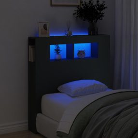 fekete szerelt fa LED-es fejtámla 100x18,5x103,5 cm