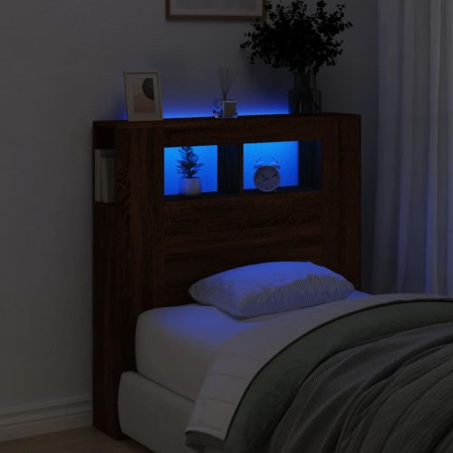 barna tölgyszínű szerelt fa LED-es fejtámla 100x18,5x103,5 cm