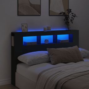 fekete szerelt fa LED-es fejtámla 160x18,5x103,5 cm