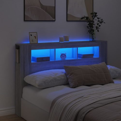 szürke sonoma szerelt fa LED-es fejtámla 160x18,5x103,5 cm