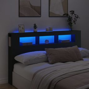 fekete szerelt fa LED-es fejtámla 180x18,5x103,5 cm