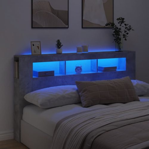 betonszürke szerelt fa LED-es fejtámla 180x18,5x103,5 cm