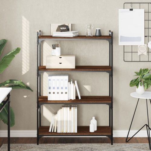 4 szintes barna tölgy színű szerelt fa könyvespolc 80x30x120 cm