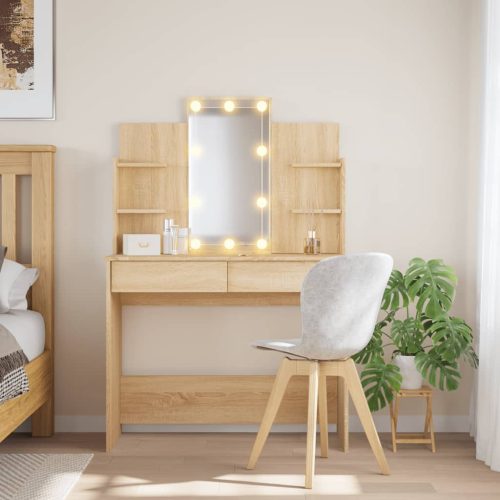 sonoma tölgy színű fésülködőasztal LED-lámpákkal 96x40x142 cm