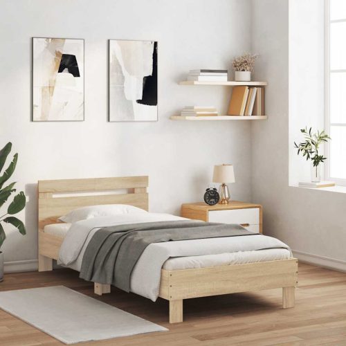 sonoma tölgy színű fejtámlás ágykeret matrac nélkül 100x200 cm