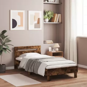   vidaXL füstös tölgyszínű szerelt fa ágykeret fejtámlával 100 x 200 cm