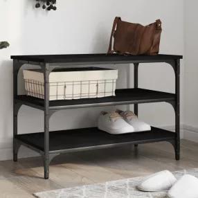 fekete szerelt fa cipőpolc 70x38,5x49 cm