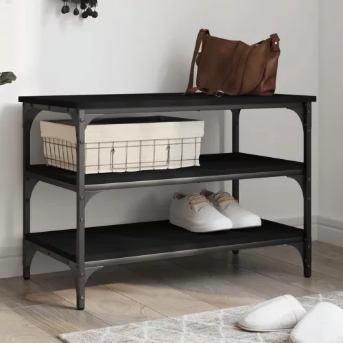 fekete szerelt fa cipőpolc 70x38,5x49 cm