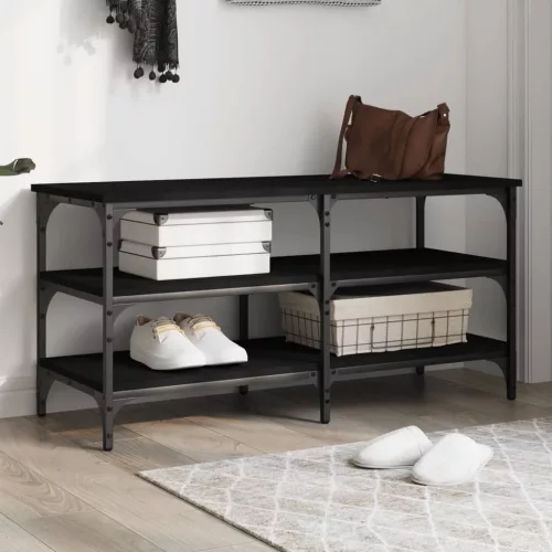 fekete szerelt fa cipőpolc 100x38,5x49 cm