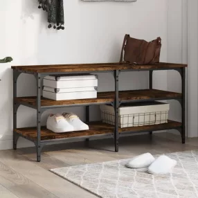   füstös tölgy színű szerelt fa cipőtároló pad 100 x 38,5 x 49 cm