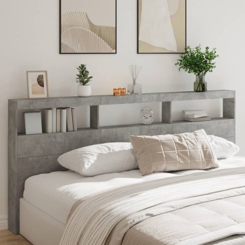 betonszürke áthidalószekrény LED-világítással 220 x 17 x 102 cm