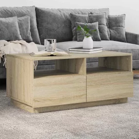   sonoma tölgy színű dohányzóasztal LED-lámpákkal 90x49x40 cm