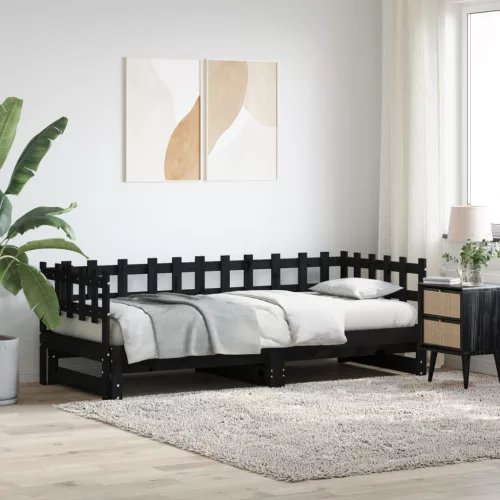 vidaXL tömör fa kihúzható nappali ágy matrac nélkül 2x(90x190) cm