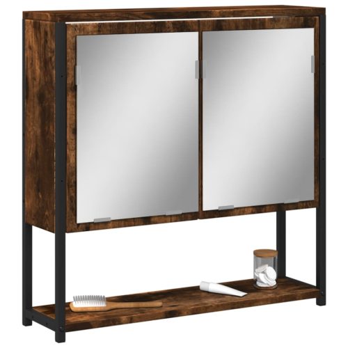 füstölt tölgy szerelt fa tükrös fürdőszobaszekrény 60x16x60 cm
