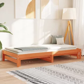   viaszbarna tömör fenyőfa kihúzható kanapéágy 90 x 200 cm