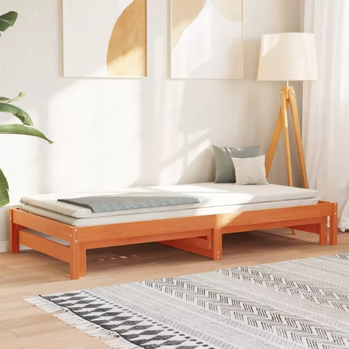 viaszbarna tömör fenyőfa kihúzható kanapéágy 90 x 200 cm