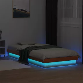 viaszbarna tömör fenyőfa LED-es ágykeret 100 x 200 cm