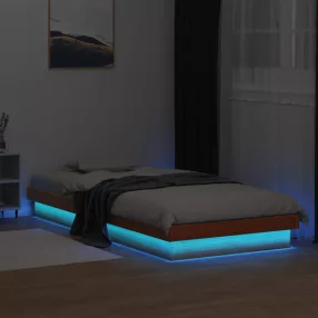   viaszbarna tömör fenyőfa ágykeret LED-világítással 75 x 190 cm