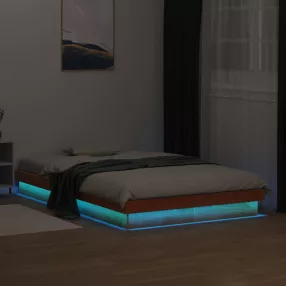 viaszbarna tömör fenyőfa LED-es ágykeret 135 x 190 cm