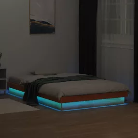 viaszbarna tömör fenyőfa LED-es ágykeret 140 x 190 cm
