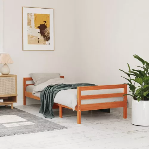 viaszbarna tömör fenyő ágykeret matrac nélkül 80x200 cm