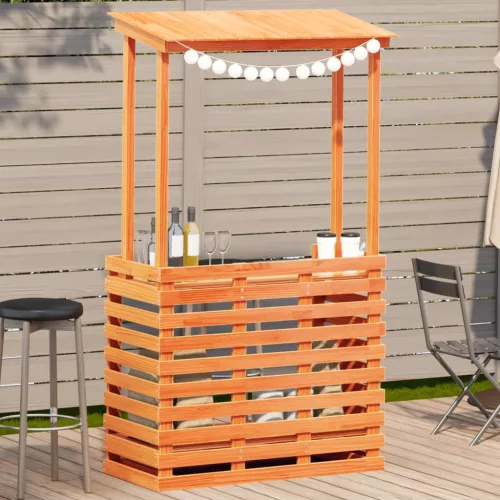 viaszbarna kültéri tömör fa bárasztal tetővel 112,5x57x195,5 cm