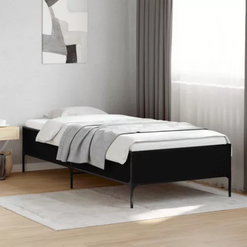fekete szerelt fa és fém ágykeret 90 x 200 cm