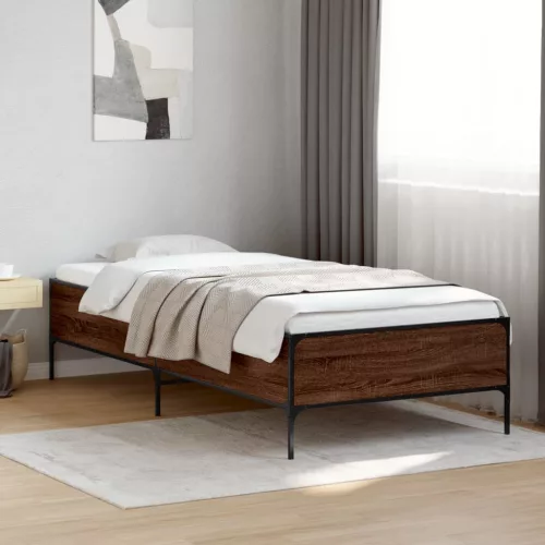 barna tölgyszínű szerelt fa és fém ágykeret 90 x 200 cm