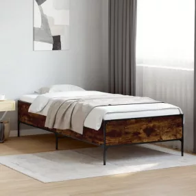   füstös tölgyszínű szerelt fa és fém ágykeret 75 x 190 cm