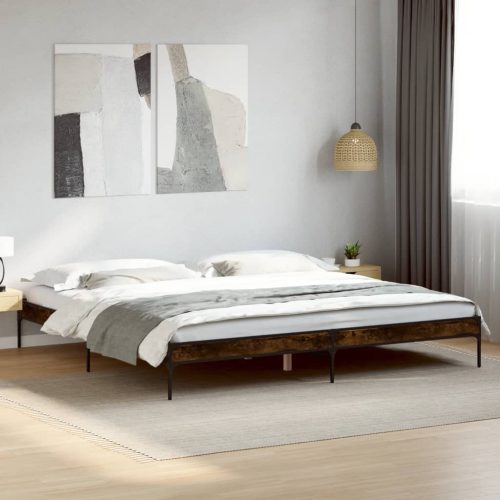 füstös tölgyszínű szerelt fa és fém ágykeret 200 x 200 cm