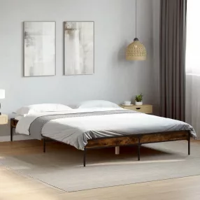   füstös tölgyszínű szerelt fa és fém ágykeret 120 x 200 cm