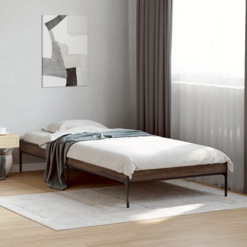 barna tölgyszínű szerelt fa és fém ágykeret 90 x 200 cm