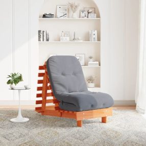   viaszbarna tömör fenyőfa futon kanapéágy matraccal 60x206x11 cm