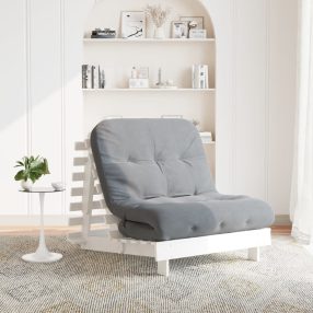   fehér tömör fenyőfa futon kanapéágy matraccal 90 x 206 x 11 cm