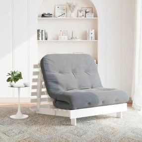   fehér tömör fenyőfa futon kanapéágy matraccal 100 x 206 x 11 cm