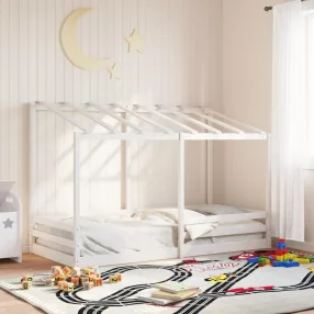 fehér tömör fenyőfa gyerekágy tetővel 100 x 200 cm