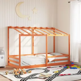 viaszbarna tömör fenyőfa gyerekágy tetővel 90 x 200 cm