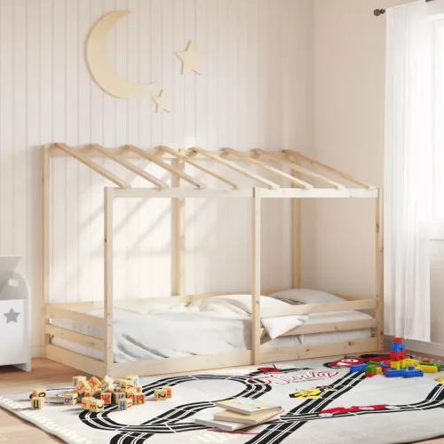fehér tömör fenyőfa gyerekágy tetővel 80 x 200 cm