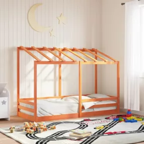 viaszbarna tömör fenyőfa gyerekágy tetővel 75 x 190 cm